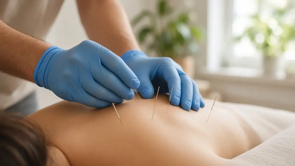 Acupuncture needles being placed during a treatment