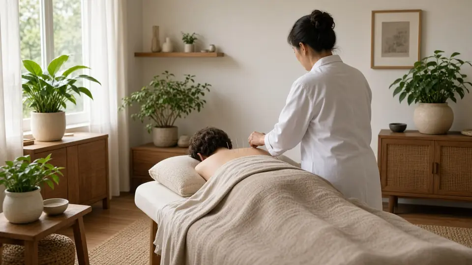 Therapist treating a patient in a calm clinic